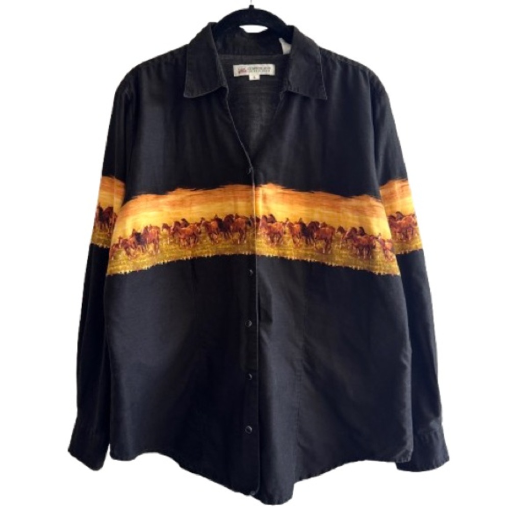 Vintage Cumberland Outfitters Wraparound Horse Western Snap Long Sleeve Shirt